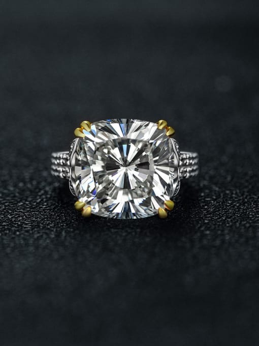 White G [R 0357] 925 Sterling Silver High Carbon Diamond Geometric Luxury Ring